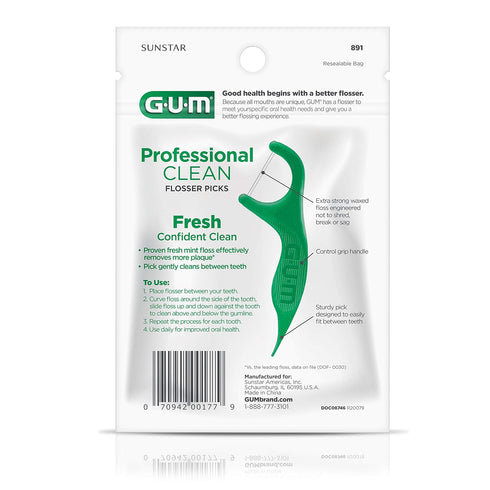 GUM Professional Clean Floss Picks - Extra Strong Shred-Resistant Floss, Easy Grip Handle - Dental Flossers for Adults - Fresh Mint Flavor, 40ct (...