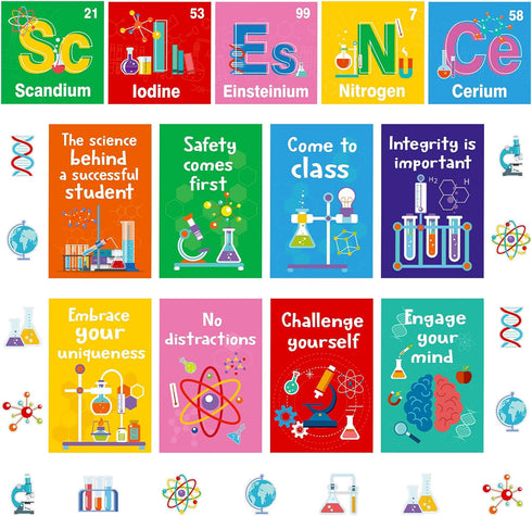 45 Pcs Science Classroom Decorations Wall Science Bulletin Board Set Science Cutouts Chemistry Scientist Posters Educational Material for Elementa...