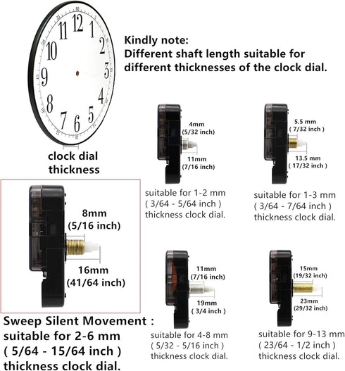 TIKROUND 12888 2 Pack Clock Movement Mechanism with 4 Pairs of Short Hands Battery Silent Sweep Operated Quartz Clock Motor Kit DIY Repair Parts R...