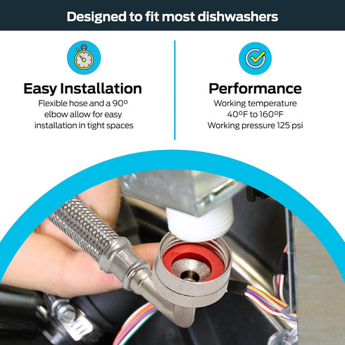 Eastman 6 foot Dishwasher Supply Line, 3/8 Inch Compression x 3/4 Inch FHT Elbow, Braided Stainless Steel Dishwasher Connectors, 41043...