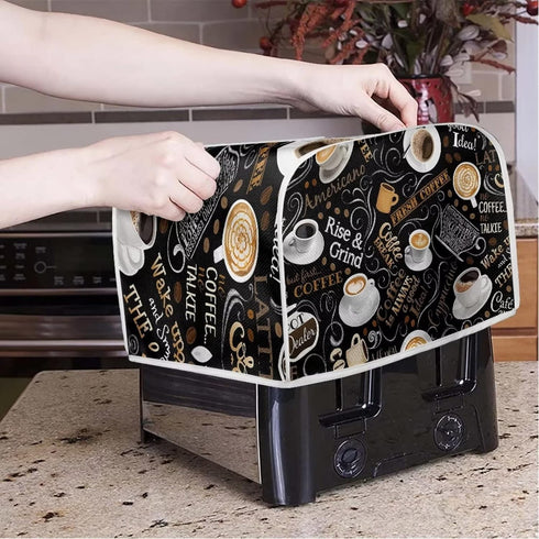 Coffee Print Toaster Covers Kitchen Accessories Decor Bread Maker Oven Protector Covers 2 Slice Toaster Dust Proof Fingerprint Covers Kitchen Deco...