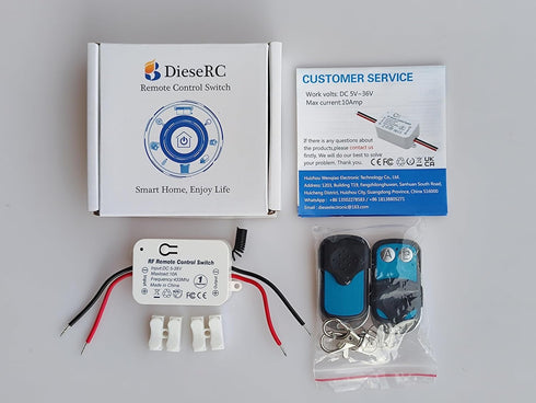 DieseRC 433Mhz Universal Wireless Remote Control Switch DC 12V 1CH RF Relay Receiver Module with 2 Transmitters, EV1527 Learning Code Smart Home R...