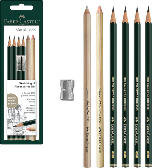 Faber-Castell Sketching and Accessories Set - Castell 9000 Graphite Pencils and Eraser Pencils - Art Pencils for Drawing and Shading...