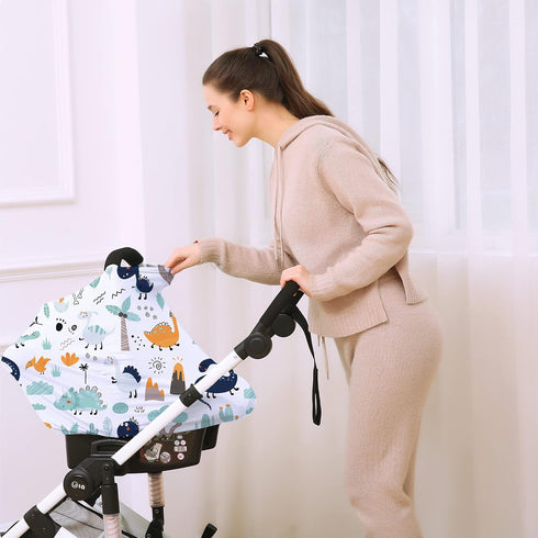 Multi-use Carseat Canopy Cover - Breathable Breastfeeding Covers, Car Seat Covers for Babies, Stroller Canopy Cover (Cute Dinosaur)...