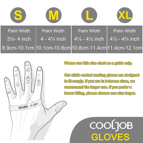 COOLJOB 10/20 Pairs Safety Work Gloves for Men Women Non-slip, Nitrile Rubber Coated Working Garden Yard Gloves Bulk with Grip, Palm Dipped Oil Re...