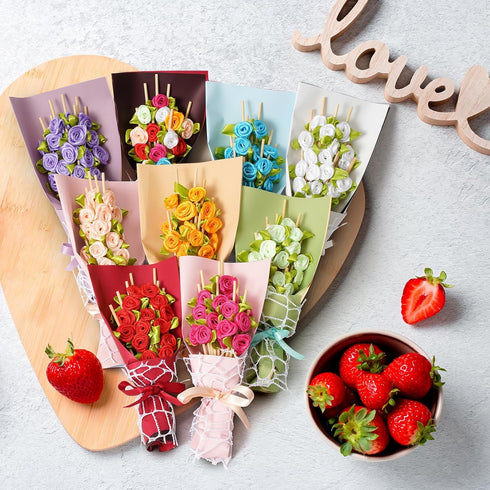 Minisland Multicolor Rose Flower Cocktail Picks, 4.7 Inch Long Bamboo Fancy Toothpicks for Appetizers, Bridal Shower Wedding Valentines Party Food...