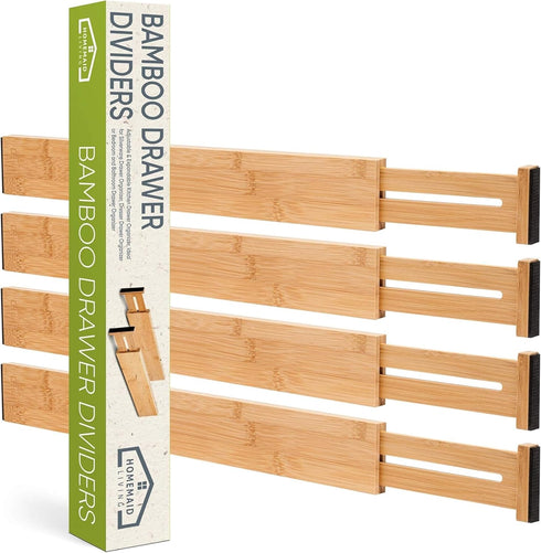 Homemaid Living Bamboo Drawer Organizer Adjustable and Expandable - Ideal Drawer Dividers for Kitchen, Dresser, Bedroom and Bathroom - Expandable ...