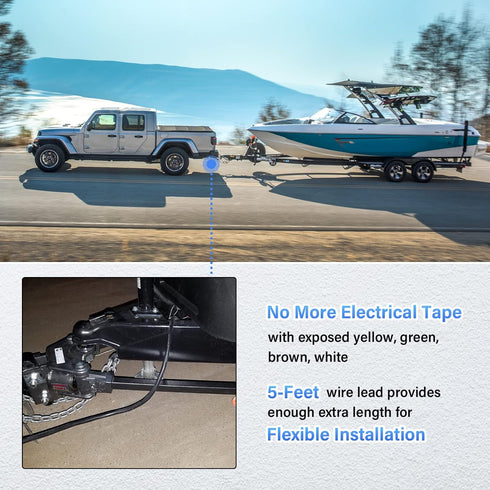 4 Way Trailer End Connector Wire 5 Feet Jacketed Cable, Heavy Duty 18AWG 4 Pin Flat Trailer Light Plug Color-Coded Pure Copper Trailer-Side Male R...