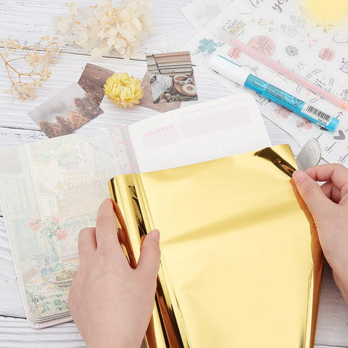 SUPERFINDINGS 1 Roll Gold Reactive Foil 16.4Ftx7.7in Metallic Transfer Foil Paper Transfer Sheets for DIY Craft Embossing Scrapbooking Cards Leath...