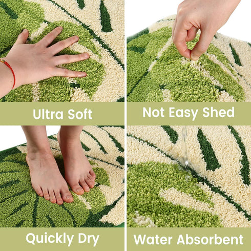 Hi Space Bathroom Rugs 24x16IN Blue Leaves Bath Mat for Bathroom Non Slip Machine Washable Soft Microfiber Absorbent Cute Bath Rug Plush for Tub S...