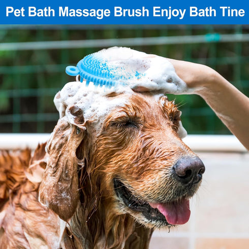 ROPO Dog Shampoo Brush, Dog Bath Brush & Dogs Shower, Dog Hand Brush For Grooming, Dog Scrubber for Bath, Dog Wash Brush 2pcS (blue+pink)...
