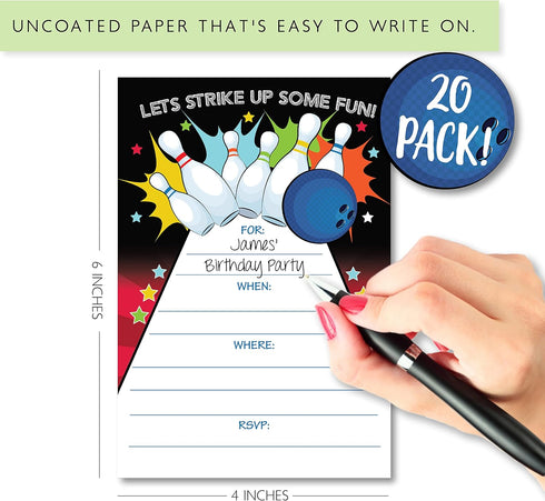 Your Main Event Prints Bowling Party Invitation - Bowling Party Invite - Boy Birthday Invitation - 20 Fill-In Bowling Party Invitations With White...