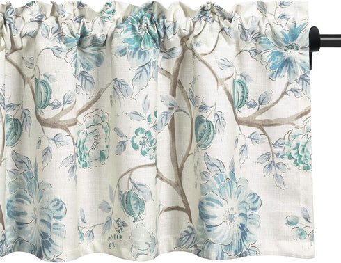 VOGOL Blue Spring Flower Window Valance, Country Style Faux Linen Rod Pocket Decorative Window Topper for Kitchen Living Dining Room, 52 x 18 Inch...