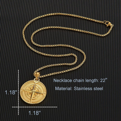 Men's Compass Pendant Necklace Stainless Steel Navigator Forged for Male Jewelry...