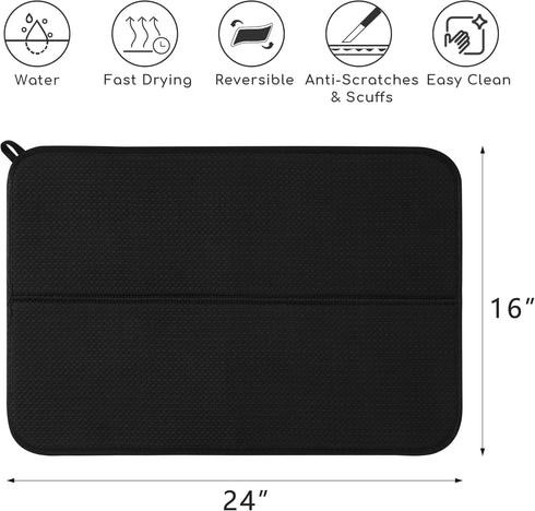 2 Pack Dish Drying Mat for Kitchen Counter, Absorbent Microfiber Dishes Drainer Mats Large Size Dish Drying Pad for Countertop, Rack, Sink,16 x24 ...