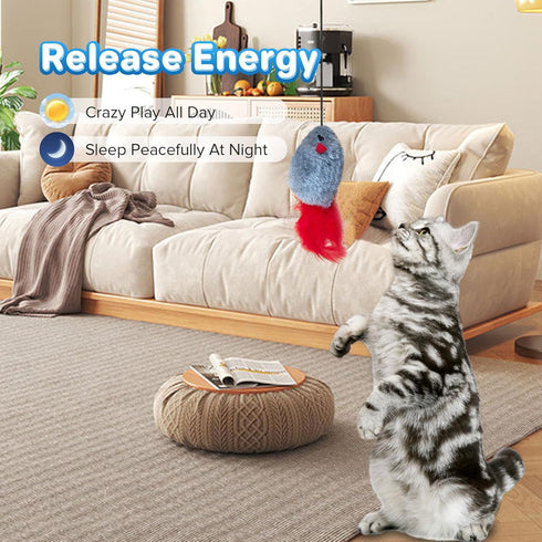 Cat Toys Hanging Mouse, Vivid Chirping, Cat Catching Mouse Toy, Interactive Cat Mice Toys for Indoor Cats Kittens Self Play Chase Exercise, Set G...