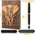 Vintage Elephant Embossed Leather Notebook with Ballpoint Pen/Pen Sleeve,A5 Hardcover Notebook,for Business Notepad/Travel Journal/Family Daily No...