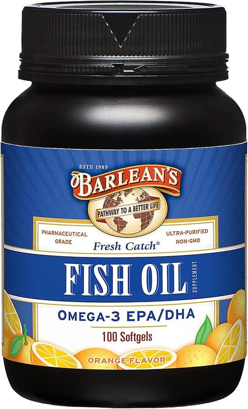 Barlean's Omega 3 Fish Oil Supplements, Supplement Softgels for Men and Women, 600mg EPA and DHA Fatty Acids, Orange Flavored, 100 Count...