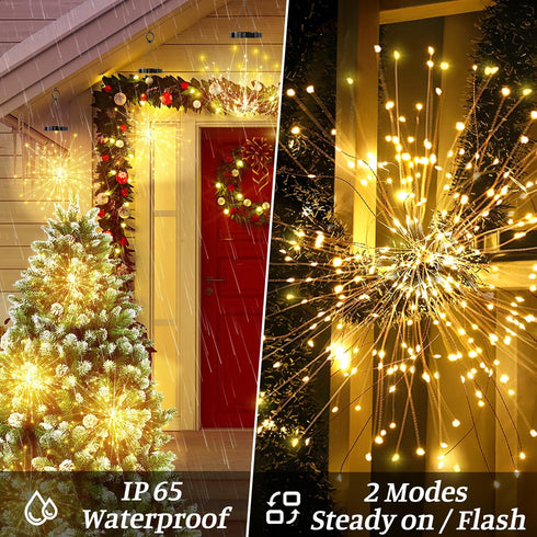 2 PCS Solar Lights Outdoor Solar Firework Lights, 240 LED Solar Powered Hanging Lights Outdoor Waterproof Hanging Fairy Garden Lights Landscape Li...
