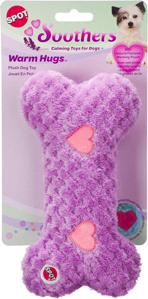 SPOT Soothers Warm Hug Bone - Calming Plush Dog Toy with Lavender Scented Beads, Removable Squeaker, Microwavable Warming Pouch, Separation Anxiet...
