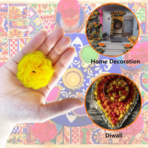 Marigold Flower Heads Bulk 50Pcs, Marigold Artificial Flowers for Diwali Home Decor DIY Wreath Garland Craft Wedding Party Day of The Dead Decorat...