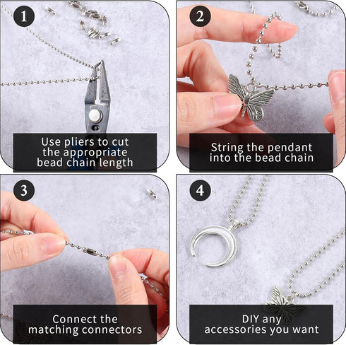 Molain Stainless Steel Ball Chain, Silver Ball Chain with Matching Connectors Chains Jewelry Making Supplies DIY for Dog Tag Necklace Earring Brac...