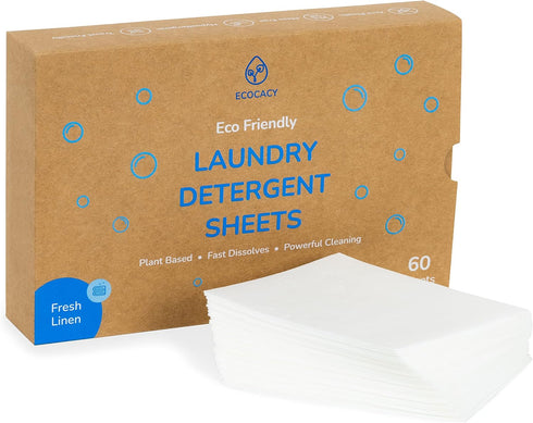 Plastic-Free Laundry Detergent Sheets, 60 Count, Fresh Linen Scent, Plant-Based, Non-Toxic, Easy to Use, Gentle on Skin, Compact and Lightweight...