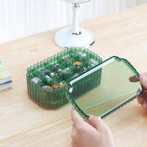 LETURE 3-Layer Jewelry Organizer Box for Earrings, Rings, Necklaces, Bracelets, Clear Plastic Bead Storage Containers for Crafts (Green)...