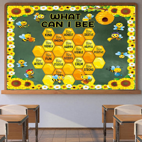 66 Pieces Bee Bulletin Board Decorations - Bee Hive Theme Cutouts Classroom Bulletin Board Decor Border Set Sunflower Cutouts for Classroom Wall B...