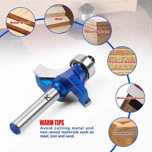 3/8" Radius Roundover Router Bit 1/4 Inch Shank, Carbide Tip 2 Flutes Rounding Over Edge Forming Router Bit with Bearing Guide CNC Woodworking Too...