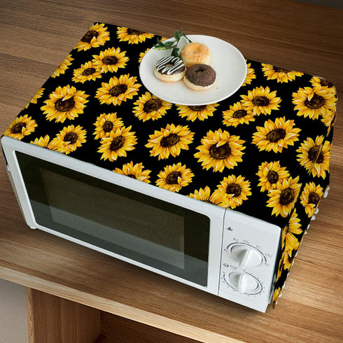 Microwave Oven Cover Dust Oil Proof Cloth Linen Machine Protector Decorative Kitchen Appliance Cover with Side Storage Pockets 11.8x35.4inches Sun...