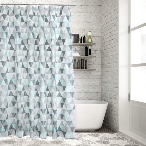 LIVILAN Nordic Triangle PEVA Shower Curtain with 12 Hooks Waterproof 2 in 1 Shower Curtain Liners 71" x 71"...