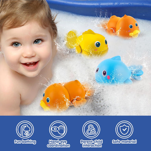 Dwi Dowellin Bath Toys for Toddlers, Magnetic Fishing Games Kids Bathtub Toys, Mold Free Wind-up Toys Swimming Fish Duck Whale Floating Water Toys...