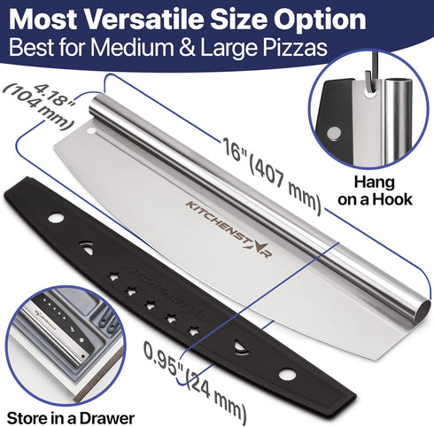 KitchenStar 16-Inch Pizza Cutter Rocker Blade - Sharp Stainless Steel Slicer Knife, Protective Cover, Dishwasher Safe, Large - Professional Pizza ...