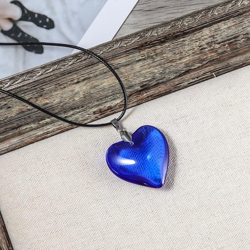 Pingyongchang Simple Chunky Glass Puffy Heart Choker Necklace Coloured Heart Charms Pendant Necklace for Women Party Birthday Trendy Jewelry...