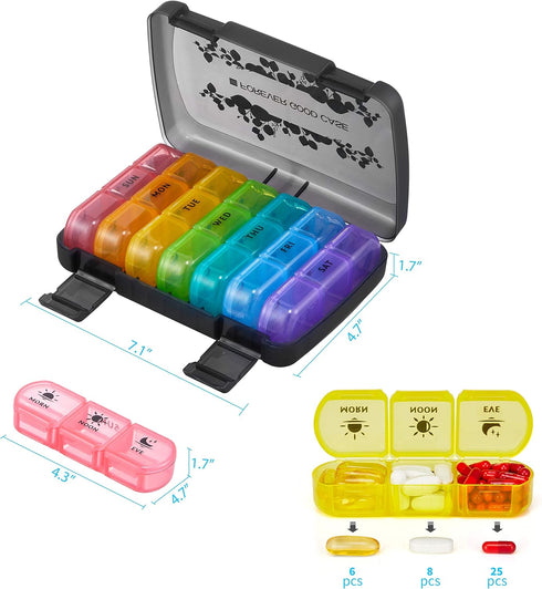 FGcase Pill Organizer 3 Times a Day with Travel Case, Large Weekly Pill Case 7 Day, Daily Pill Box with 21 Compartments, Pill Dispenser Supplement...