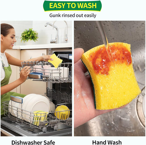 Heavy Duty Sponges, 24 Pack Scrub Sponge, Multipurpose Dish Sponge, Eco Cellulose Kitchen Sponge Sturdy Ergonomic Design for Washing Dishes, Uncoa...
