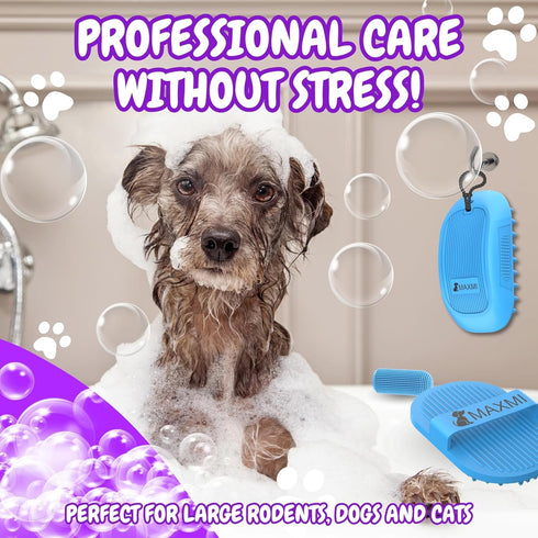 Dog Bath Brush + Gift Toothbrush | Dog Shower Brush | Dog shampoo brush with Non-Slip handle, ideal for short and long coats | Remove loose skin w...