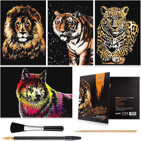 Rainbow Scratch Art Painting Paper (A4) for Kids & Adults, Night View Scratchboard, Art & Craft, Engraving Art Set: 4 Sheets Scratch Cards & Drawi...