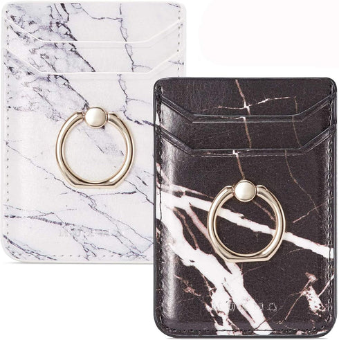 BIAJIYA 2 Pack Cell Phone Wallet Stick on Phones, Card Holder for Phone Case with Ring, Adhesive Phone Credit Card Holder with RFID-Blocking Black...