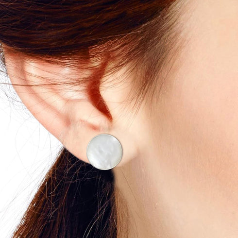 AeraVida Nice Round White Mother of Pearl .925 Sterling Silver Stud Earrings | Elegant Sterling Silver Stud Earring for women | 13 mm Width...