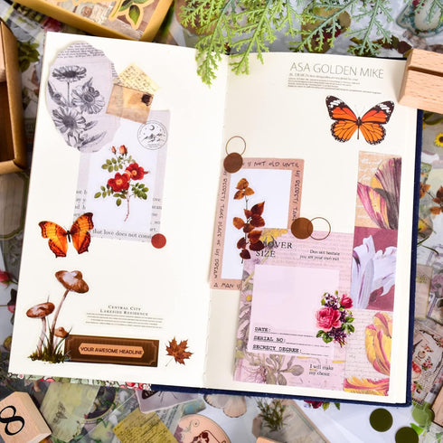 510PCS Plants Floral Scrapbook Stickers Kit Vintage Flowers Butterfly Mushroom Fall Maple Leaves Transparent Waterproof Stickers Set for Scrapbook...