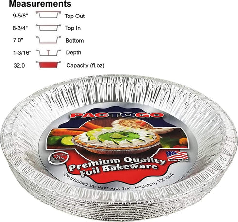 PACTOGO Aluminum Foil Pie Pan (Actual Top-Out 9-5/8 Inches - Top-In 8-3/4 Inches - Vertical Depth 1-3/16 Inches) - Disposable Baking Tin Plates (P...