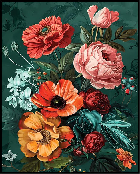 Posterizer 1 pcs-pink-blush coral flowers-green background-Floral & Botanical Art-Abstract & Modern Art-Decor for Home & Office- UNFRAMED Wall Art...