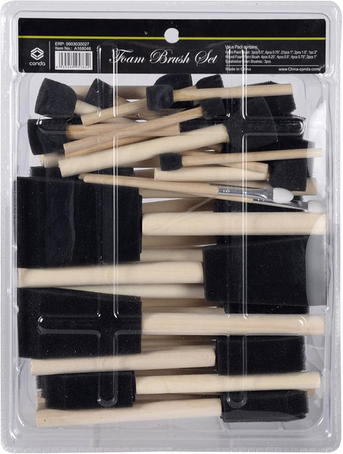 conda 50 Pack 0.5"-2" Different Size Assorted Foam Brush Set Wood Handle Paint Brush Set- Lightweight, Durable, Great for Acrylics, Stains, Varnis...
