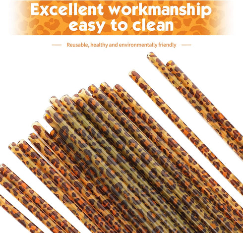 Leopard Straws Bulk Reusable Plastic Cheetah Animal Straws and Cleaning Brush for Women Tumblers Drinking Safari Wild Birthday Party Favors(Classi...