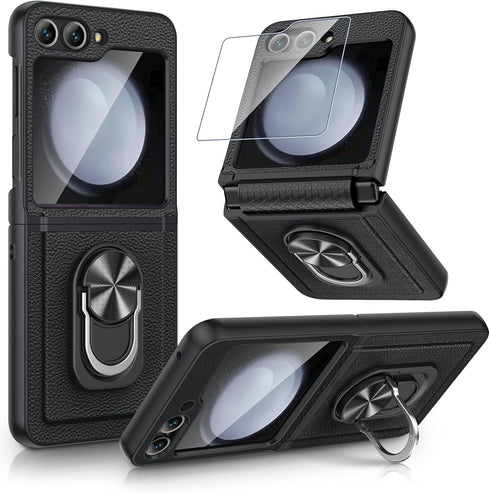 Maxdara for Z Flip 5 Case, Samsung Z Flip 5 Case with Hinge Protection & Rotatable Kickstand Ring Holder & Built-in Front Screen Protector Protect...