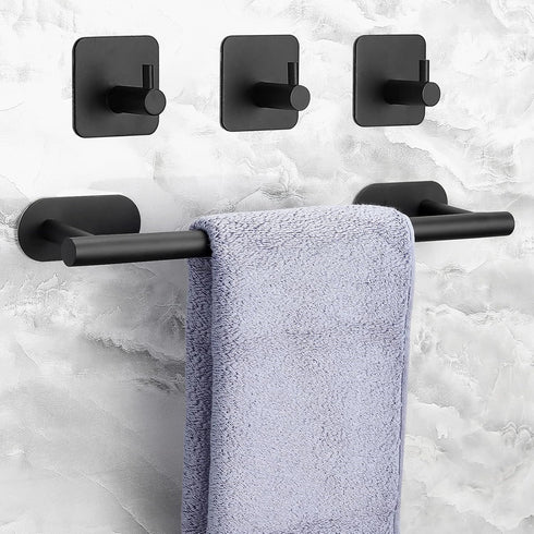 JiGiU 16-Inch Towel Bar, Self Adhesive Towel Holder with 3 Packs Towel Hooks, Bath Towel Bar Rack SUS304 Stainless Steel Wall Mount Bathroom Hardw...