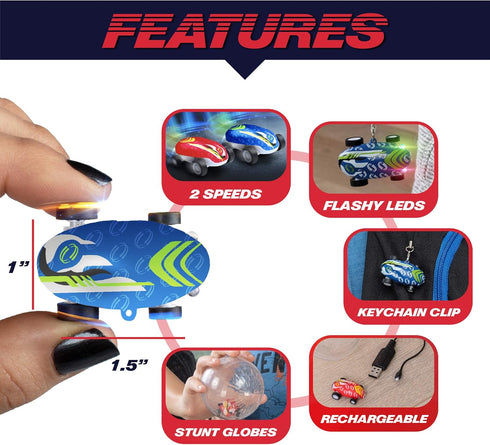 USA Toyz Whipz Duo Micro Racers Toy Cars for Kids - 2pk Mini Keychain Cars, Glow in The Dark LED Fast Pocket Racers Fidget Toys, 2 Mini Cars with ...
