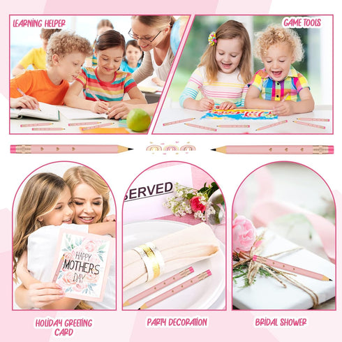 24 Pieces Pink Baby Shower Pencils Bridal Shower Golf Pencils with Erasers Mini Half Pencils Pre Sharpened 4 Inch Wedding Pencils 2 HB Hexagon Pen...